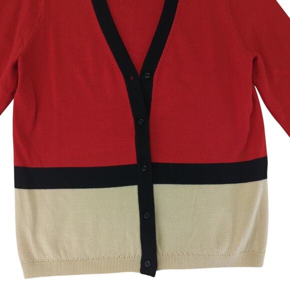 Kate Spade 100% Wool Cardigan Sweater Colorblock 3/4 Sleeve Medium Button V-neck - Picture 4 of 9